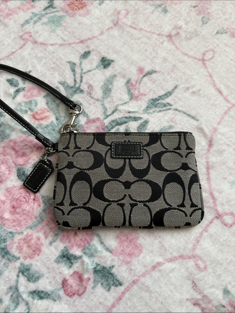 Coach Black and Gray Signature Canvas Monogram Wristlet